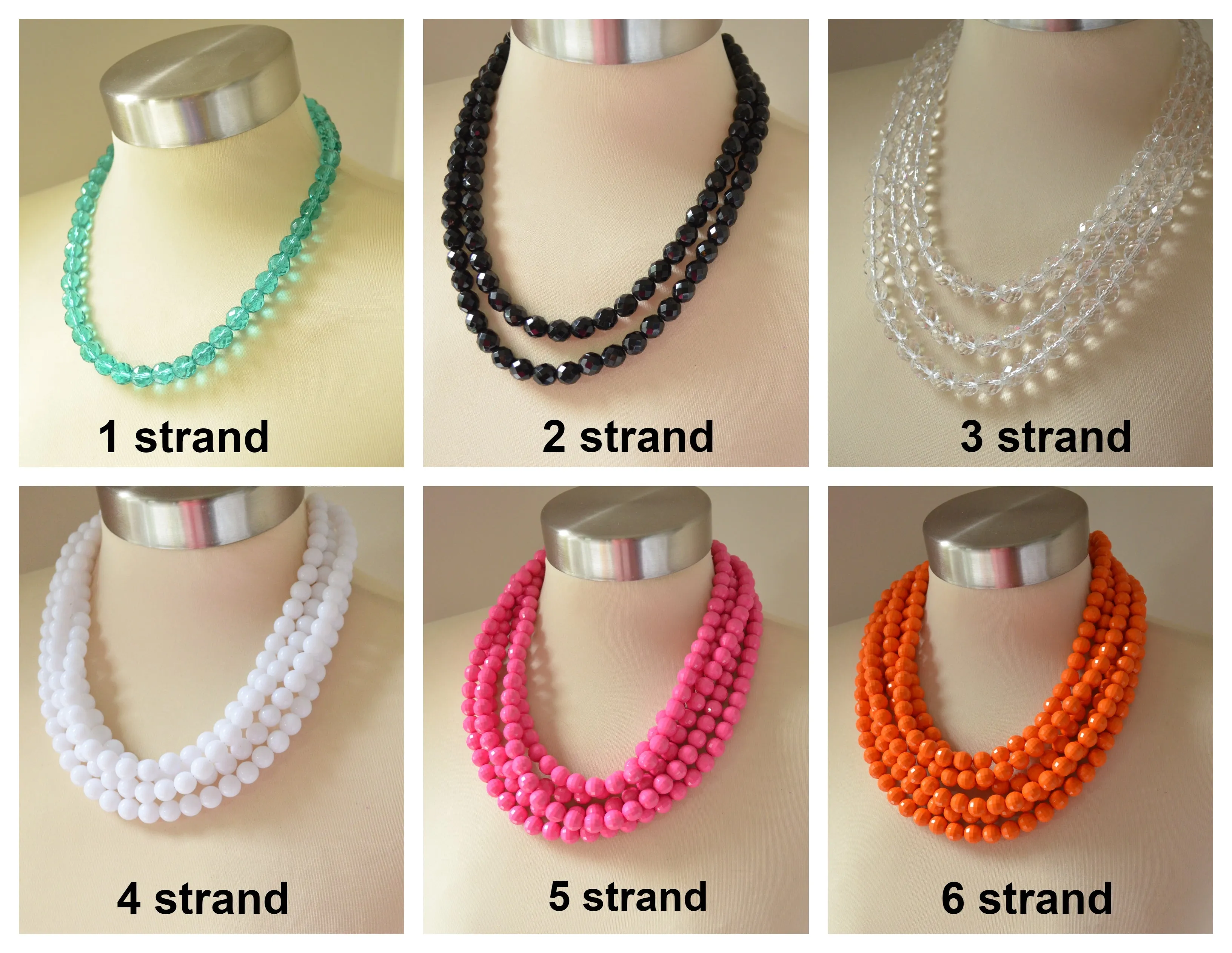 Orange Statement Beaded Acrylic Chunky Multi Strand Lucite Necklace - Angelina