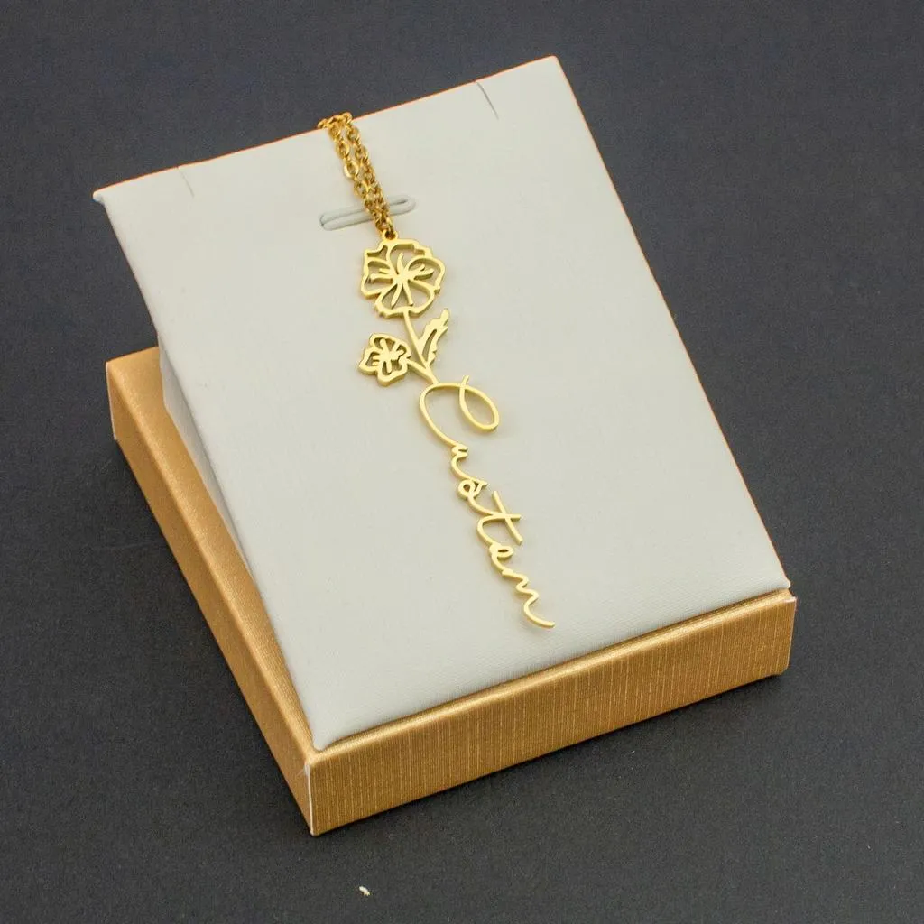 Personalized Birth Flower Name Necklace