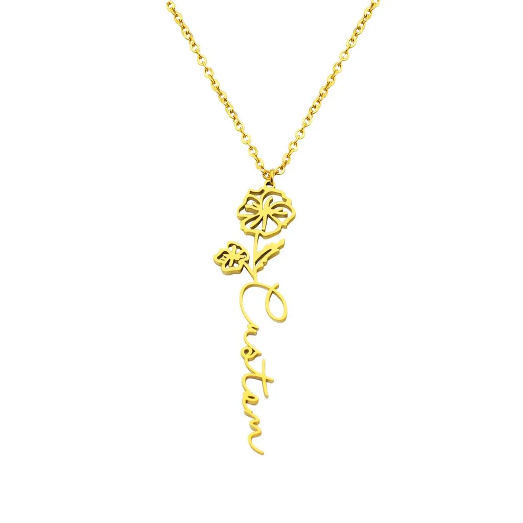 Personalized Birth Flower Name Necklace