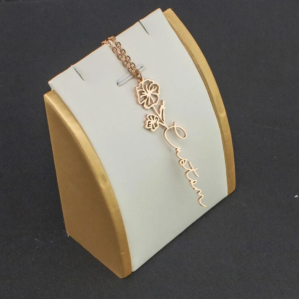 Personalized Birth Flower Name Necklace