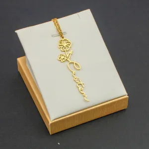 Personalized Birth Flower Name Necklace