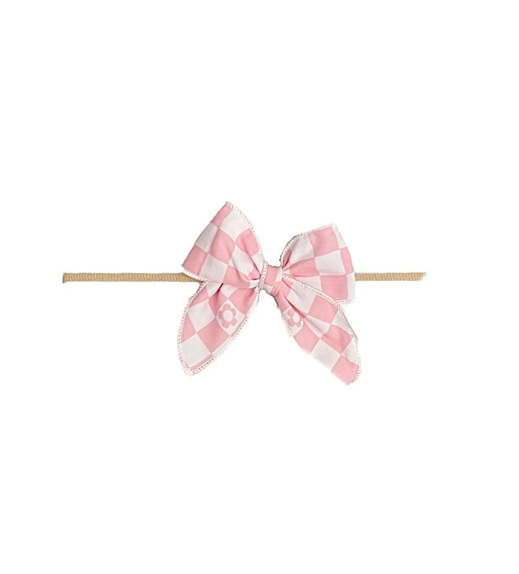 Pink Check Bow Headband
