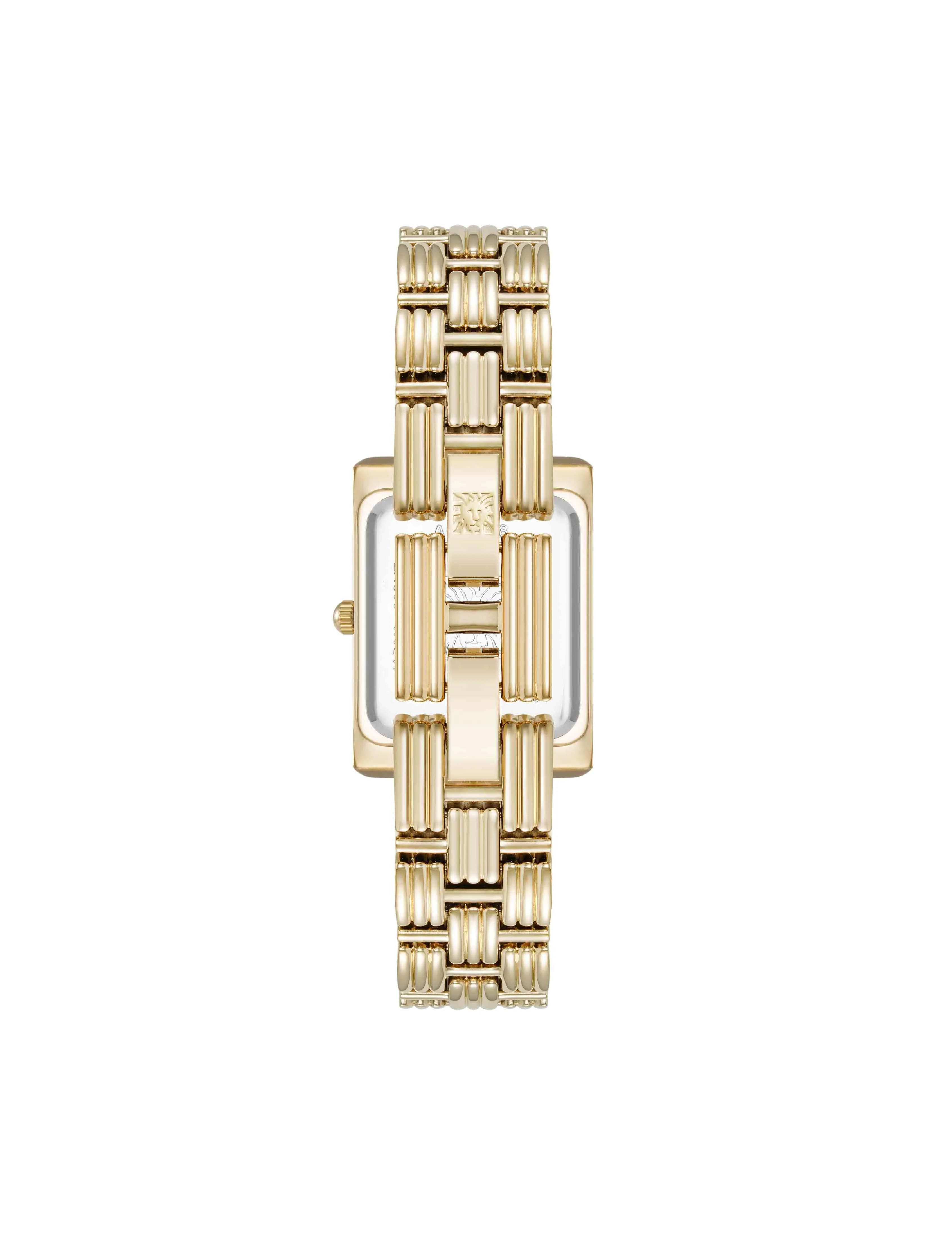 Premium Crystal Accented Grooved Link Bracelet Watch