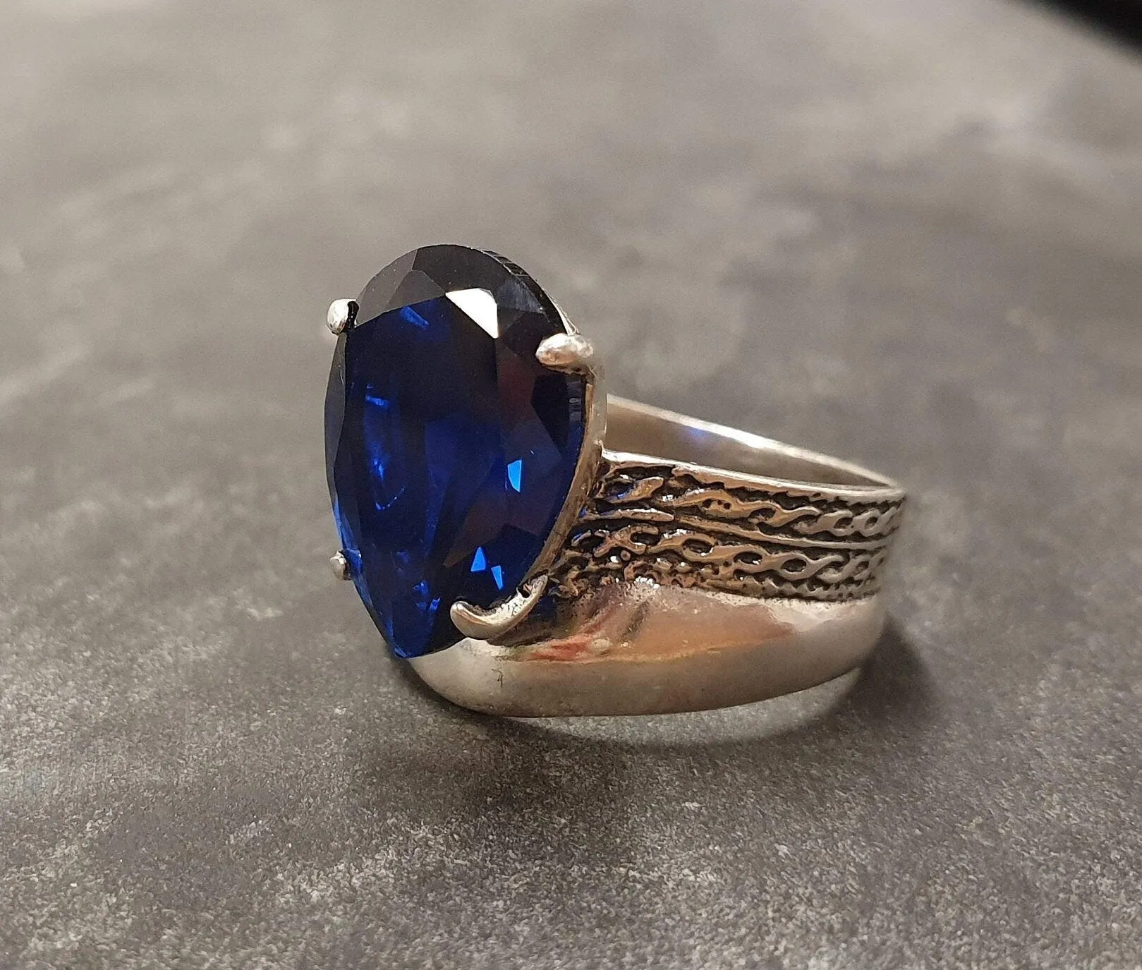Sapphire Statement Ring - Blue Teardrop Ring - Chunky Sapphire Ring