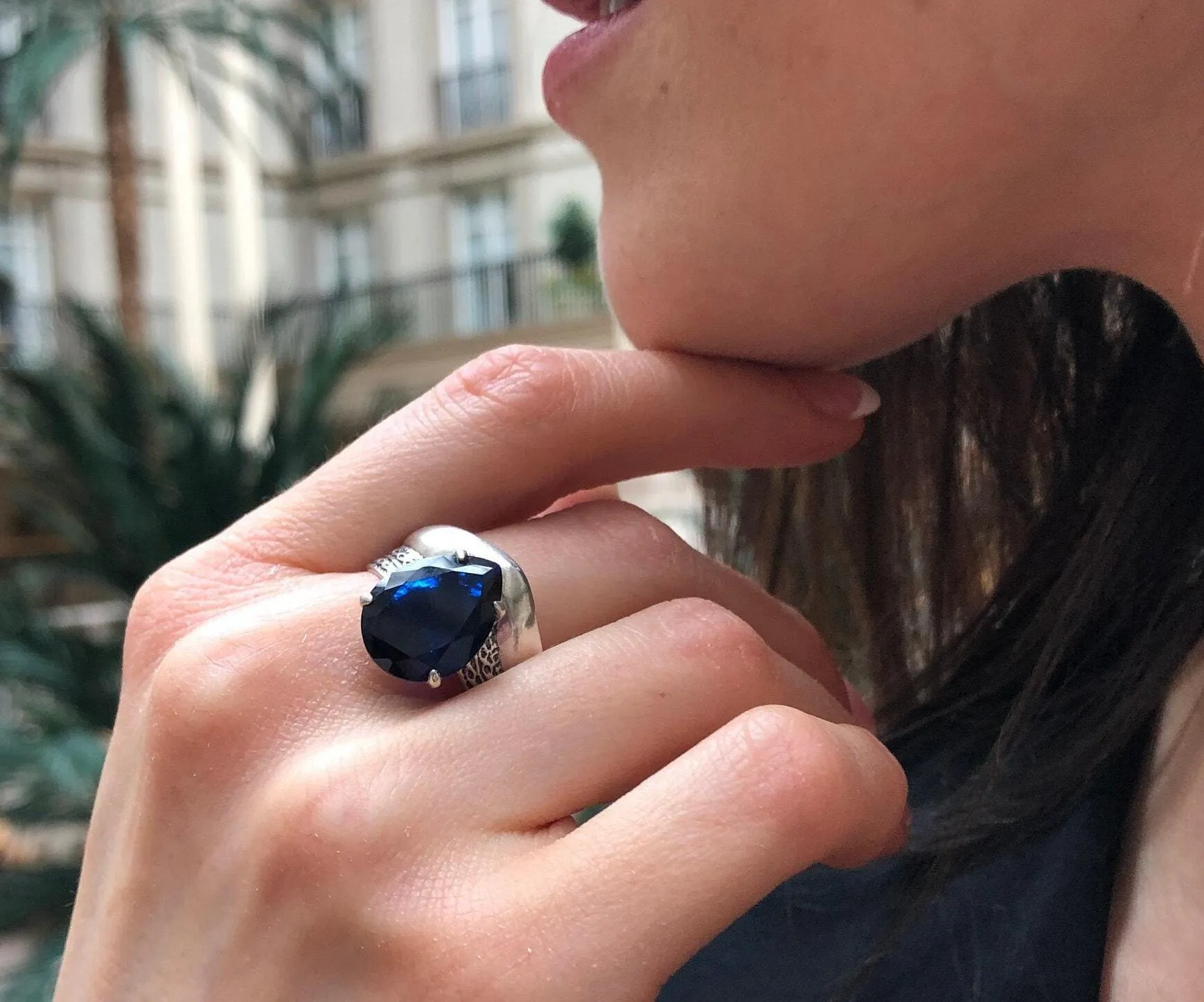 Sapphire Statement Ring - Blue Teardrop Ring - Chunky Sapphire Ring