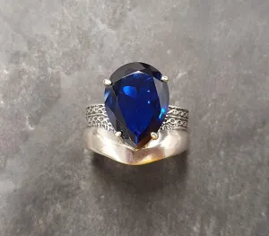 Sapphire Statement Ring - Blue Teardrop Ring - Chunky Sapphire Ring