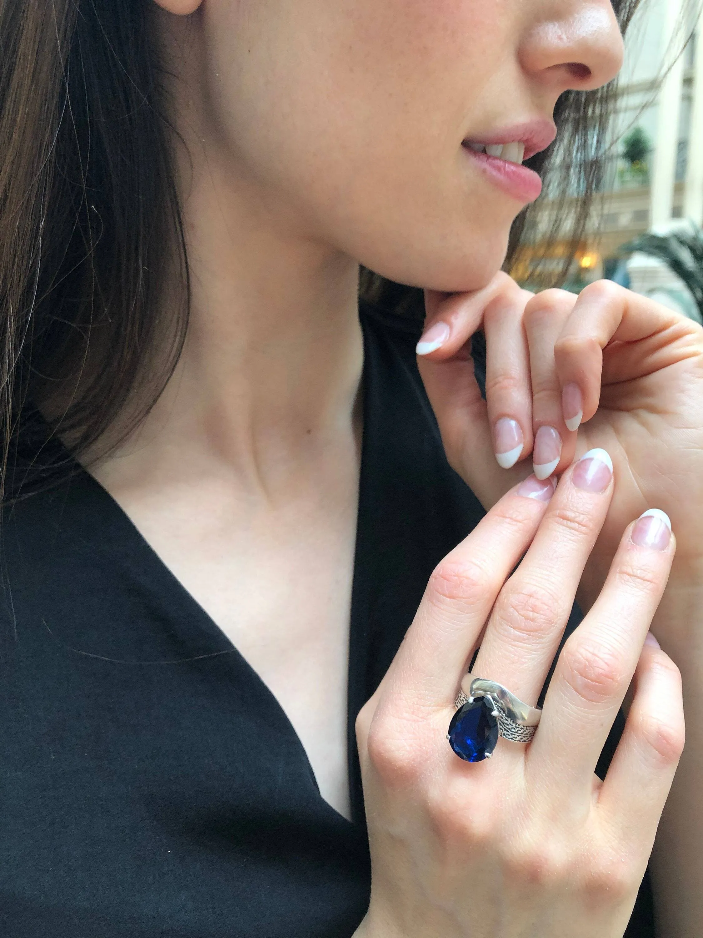 Sapphire Statement Ring - Blue Teardrop Ring - Chunky Sapphire Ring