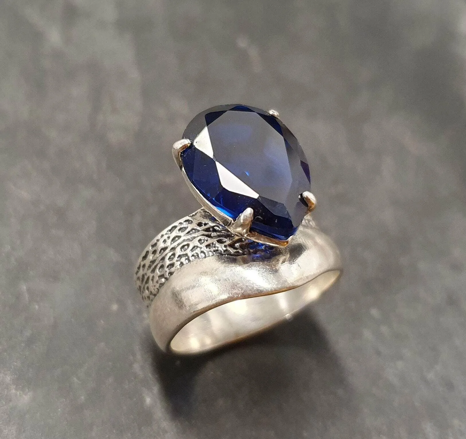 Sapphire Statement Ring - Blue Teardrop Ring - Chunky Sapphire Ring