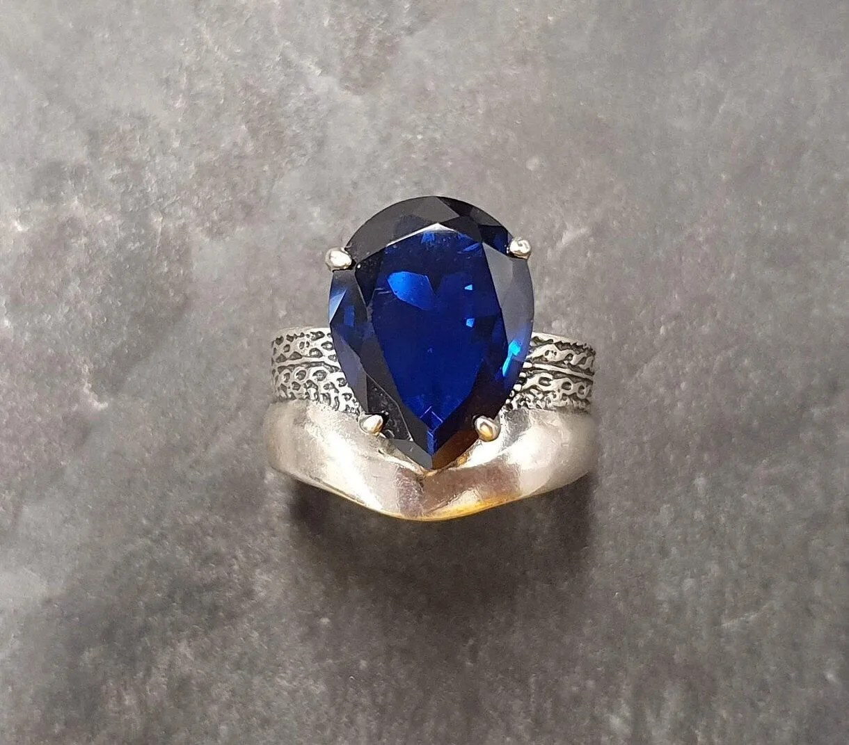 Sapphire Statement Ring - Blue Teardrop Ring - Chunky Sapphire Ring