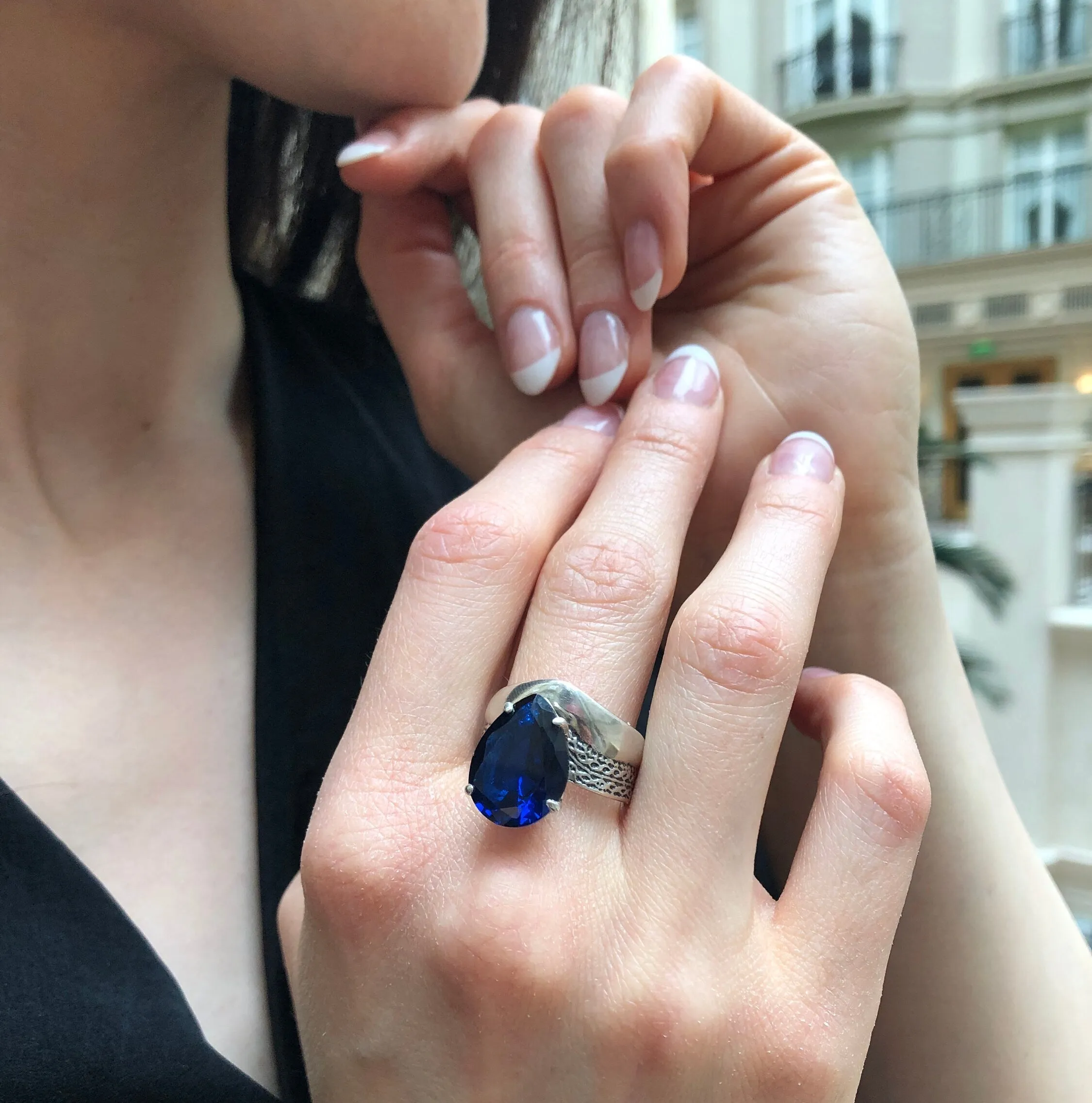 Sapphire Statement Ring - Blue Teardrop Ring - Chunky Sapphire Ring