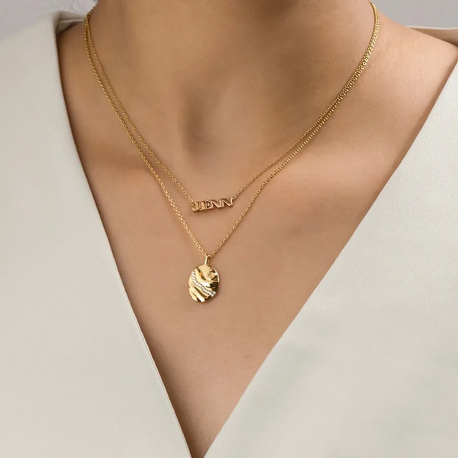 Solid Yellow Gold Nameplate Necklace With Standard Chain