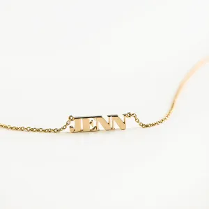Solid Yellow Gold Nameplate Necklace With Standard Chain