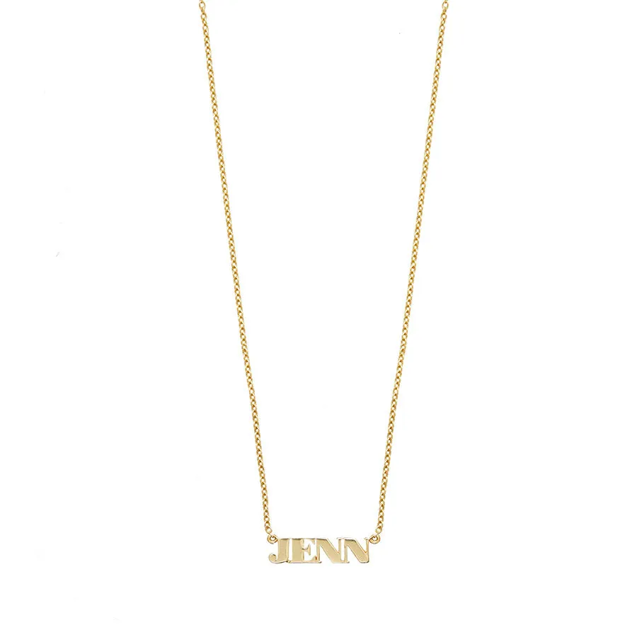 Solid Yellow Gold Nameplate Necklace With Standard Chain