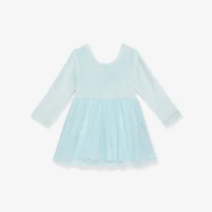 Starry Blue Velour Tulle Bodysuit Dress
