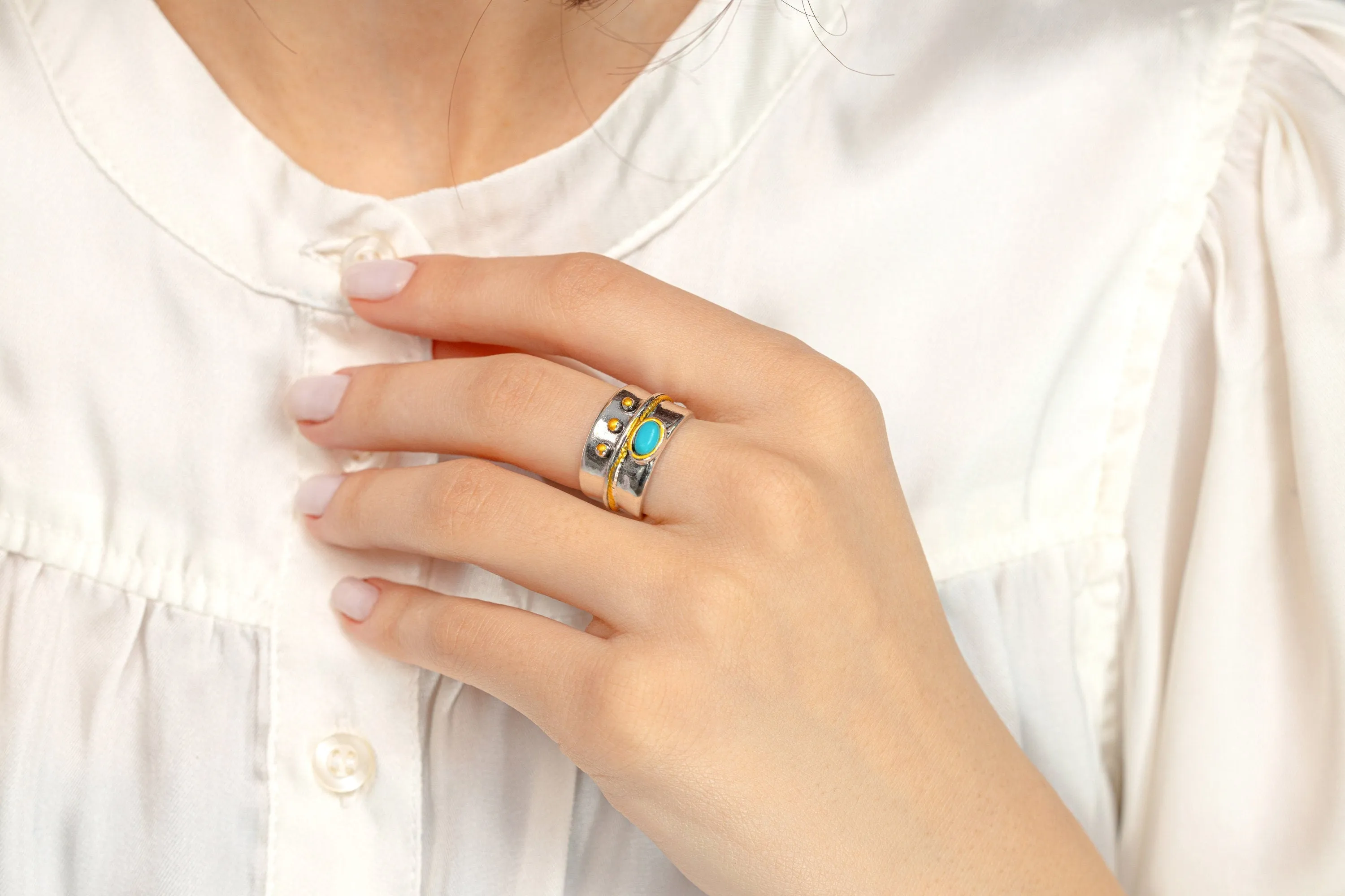 Statement Silver Ring with Blue Stone