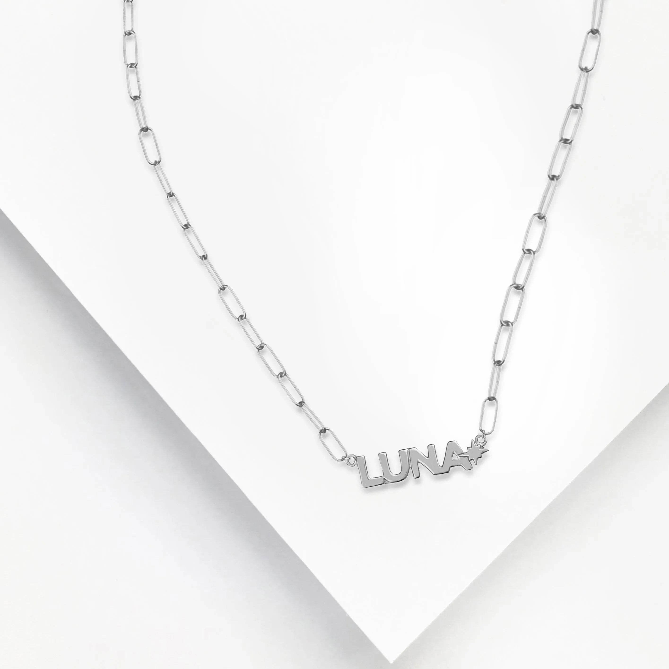 Sterling Silver Nameplate Necklace With Chain Link