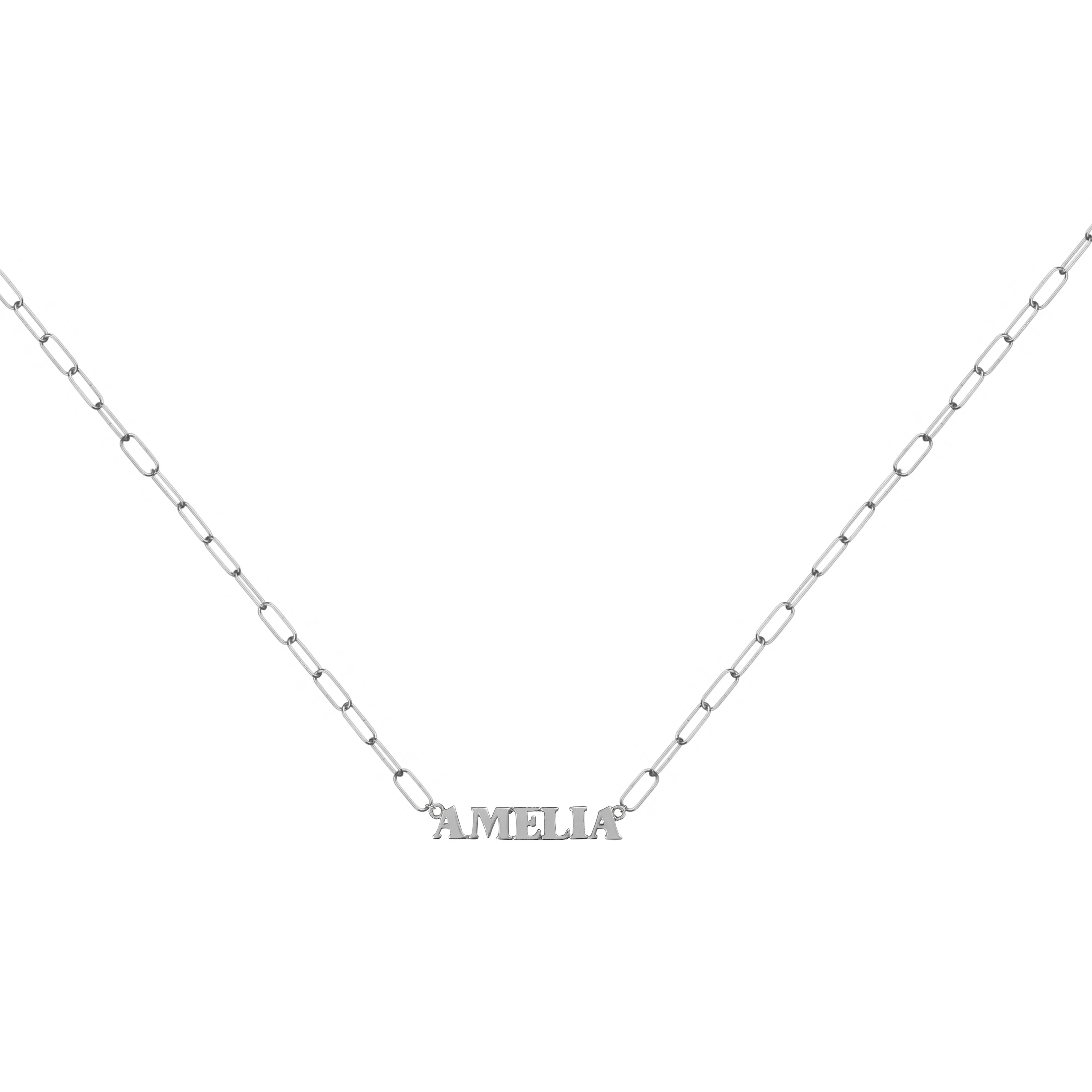 Sterling Silver Nameplate Necklace With Chain Link