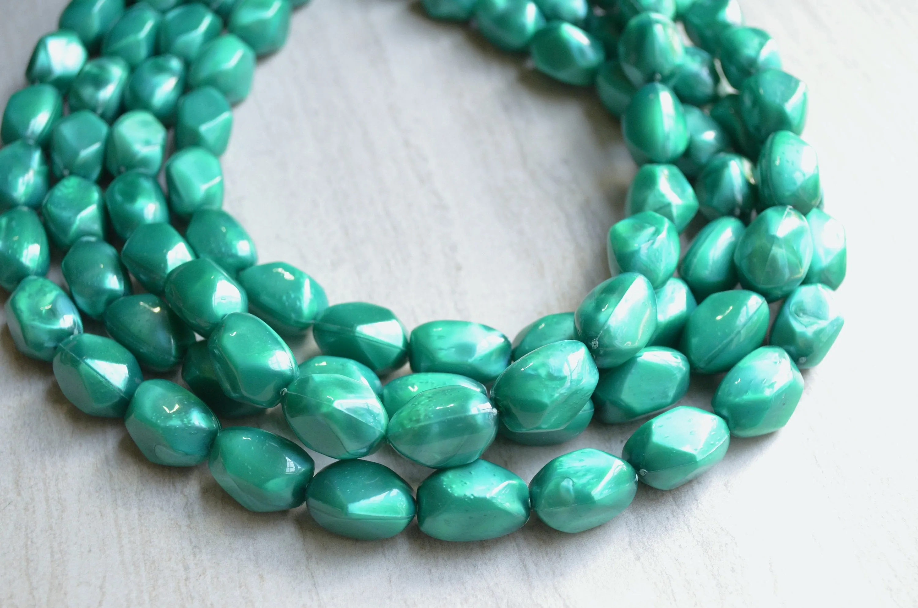 Teal Green Lucite Acrylic Bead Statement Chunky Necklace - Penelope