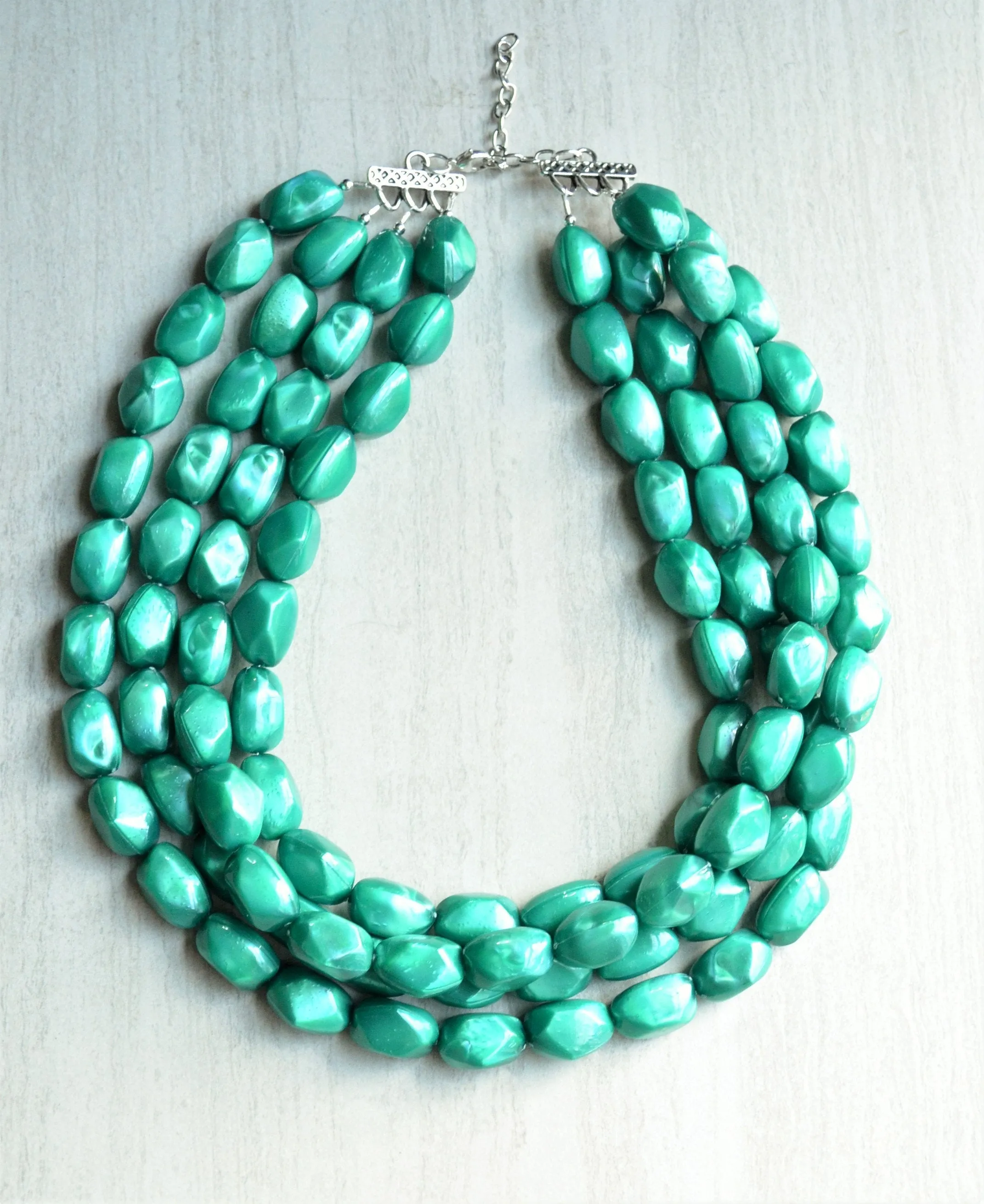 Teal Green Lucite Acrylic Bead Statement Chunky Necklace - Penelope