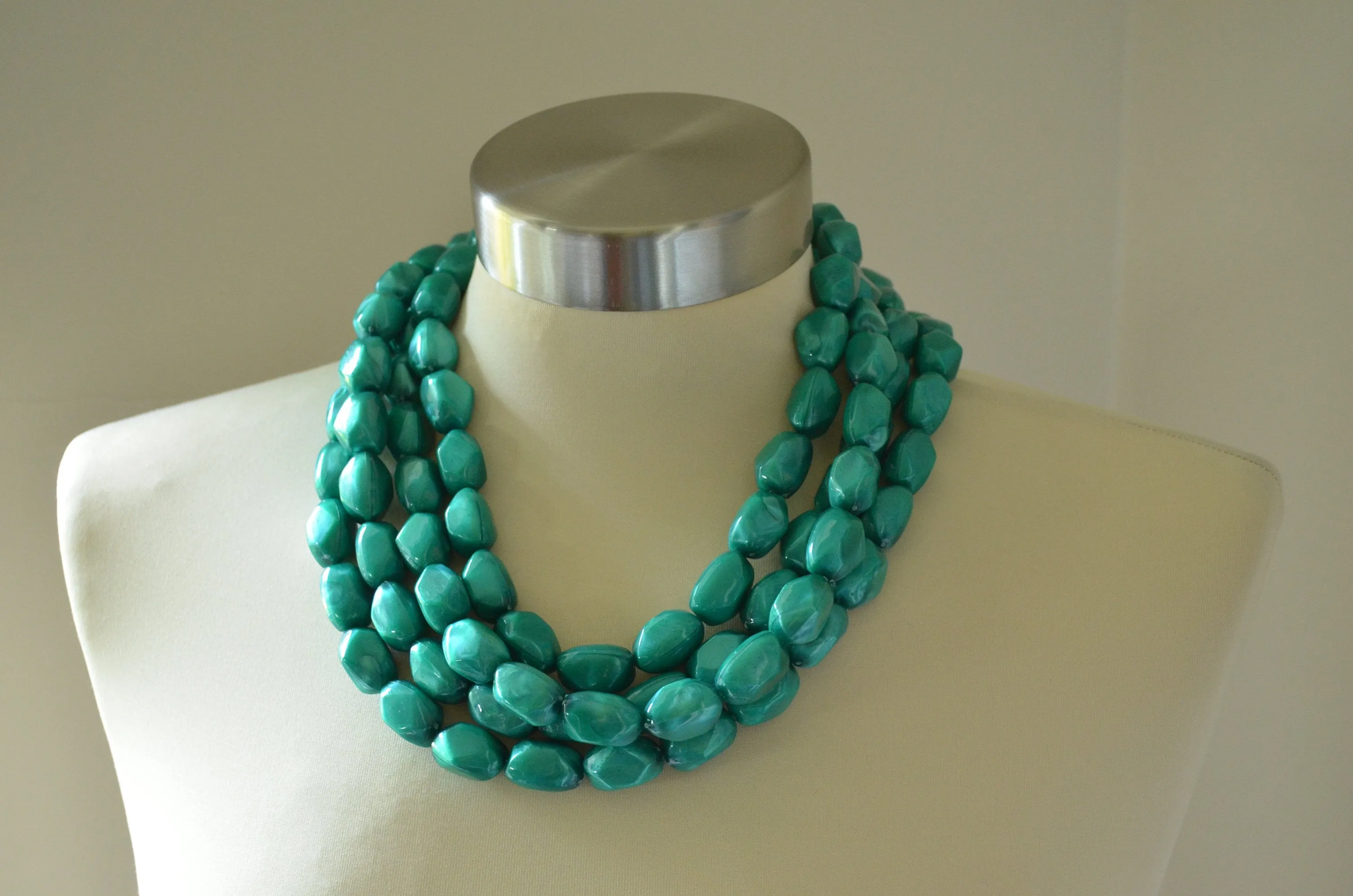 Teal Green Lucite Acrylic Bead Statement Chunky Necklace - Penelope