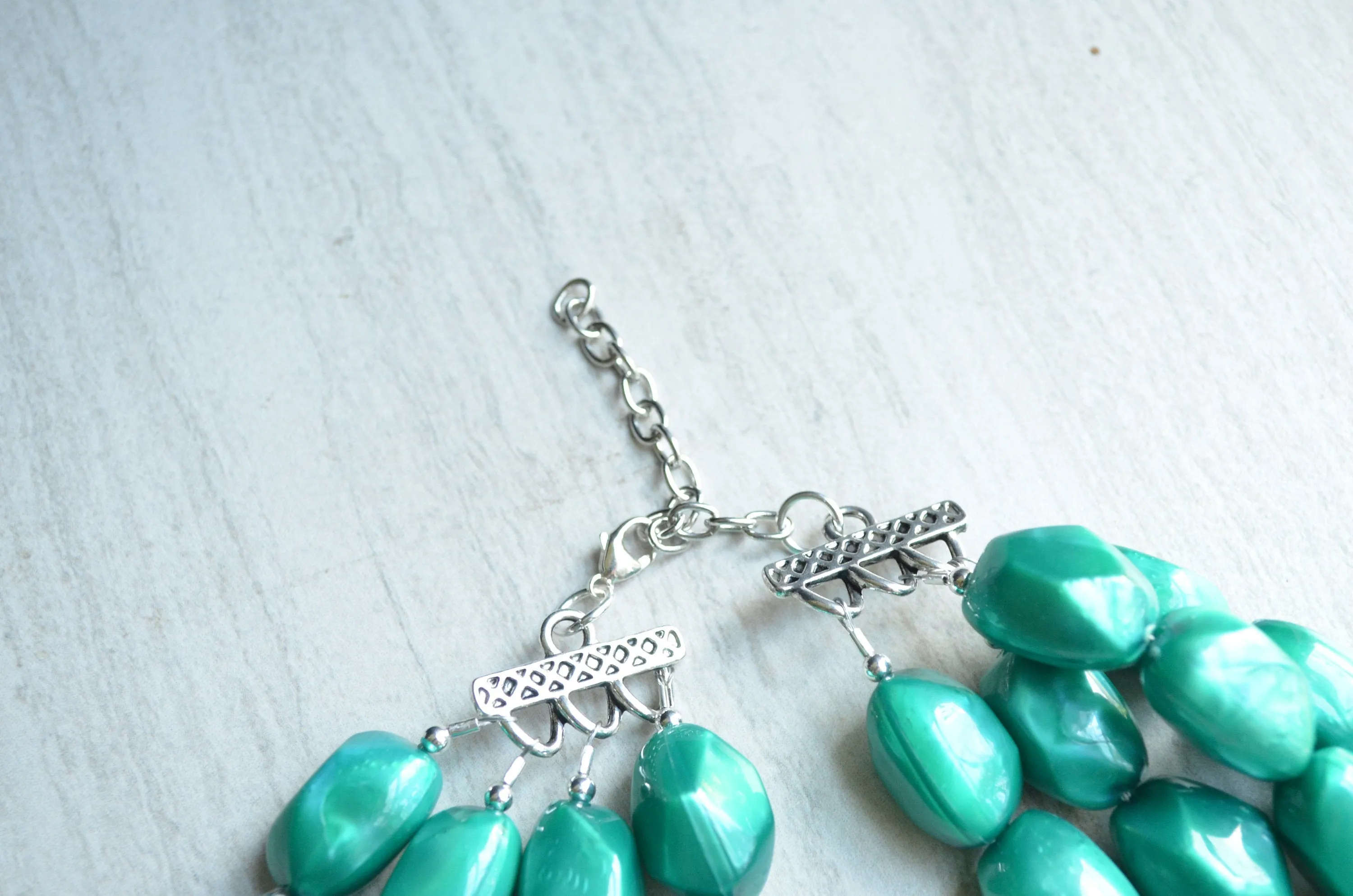 Teal Green Lucite Acrylic Bead Statement Chunky Necklace - Penelope