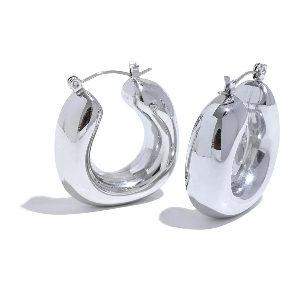 VAIGE Premium Stainless Steel Geometric Chunky Hoop Earrings - Waterproof Fashion Jewelry with PVD Gold Plating