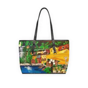 Vivid Lake Como at Night PU Leather Shoulder Bag