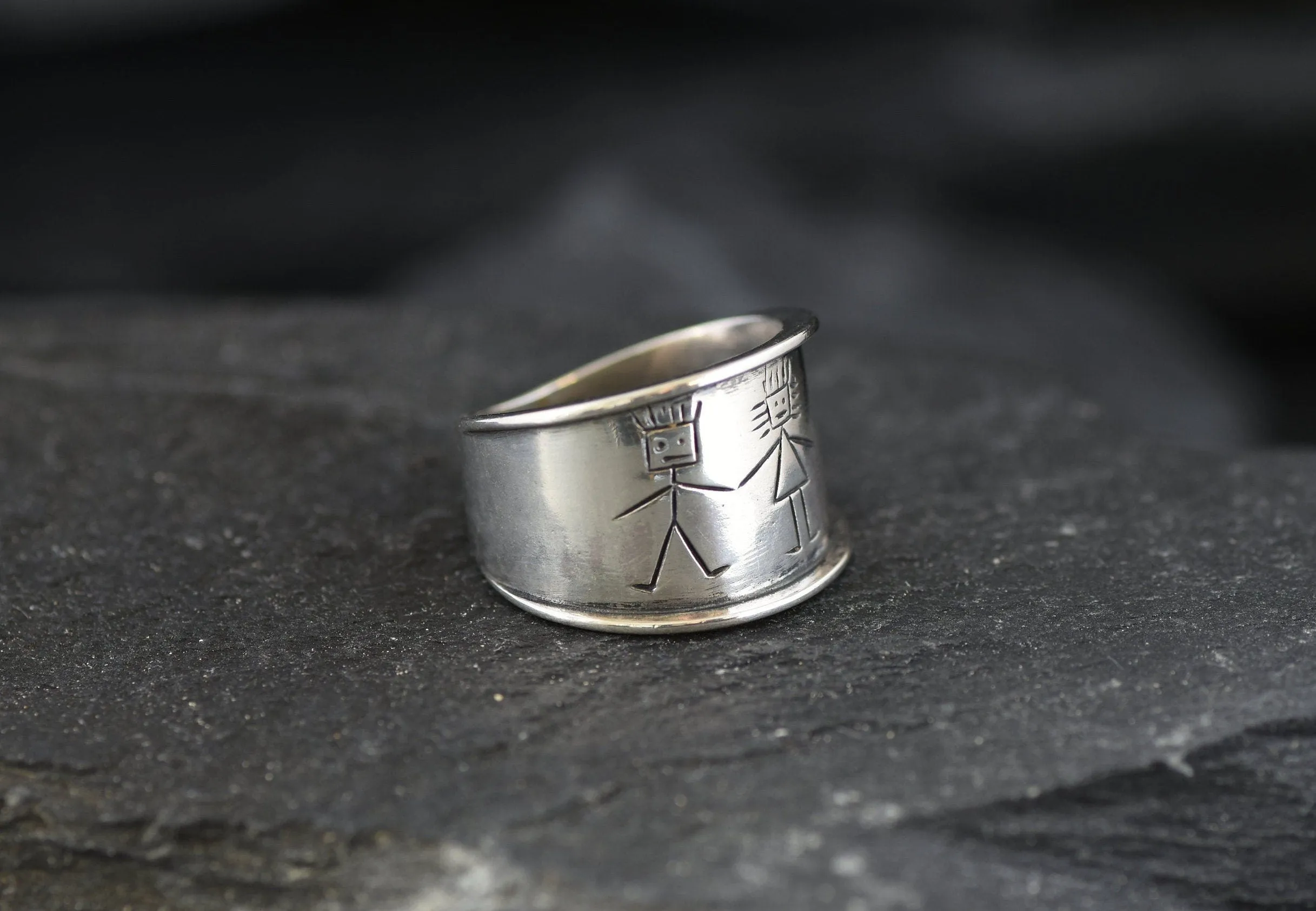 Wide Silver Band - Friendship Statement Ring - Chunky Silver Band